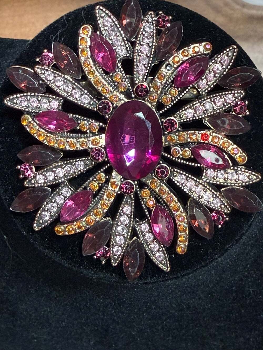 Vintage Style Rhinestone Starburst Brooch Pink Purple Crystal